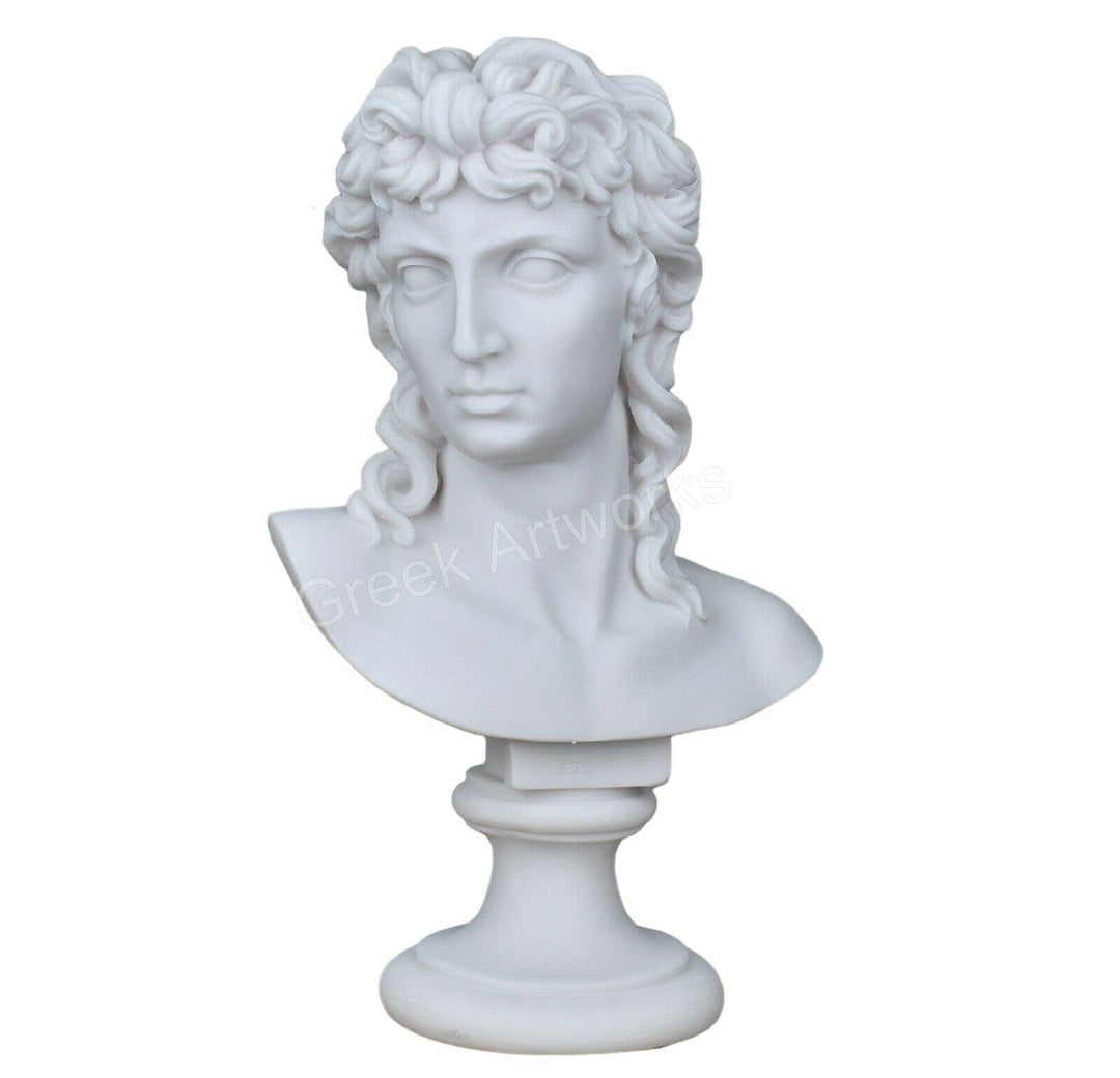 Eros Amor Gott der Liebe Jugend Büste Kopf männliche Statue Skulptur Gussmarmor