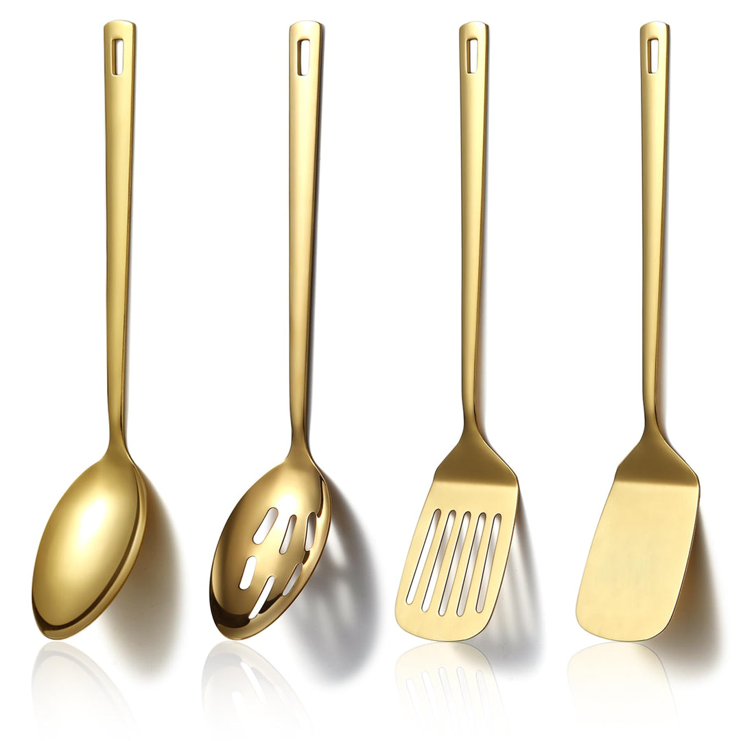 HOMQUEN Gold Küchenutensilien Set 4pcs, Titan Gold Beschichtung Edelstahl Kochutensilien Set, Küchen