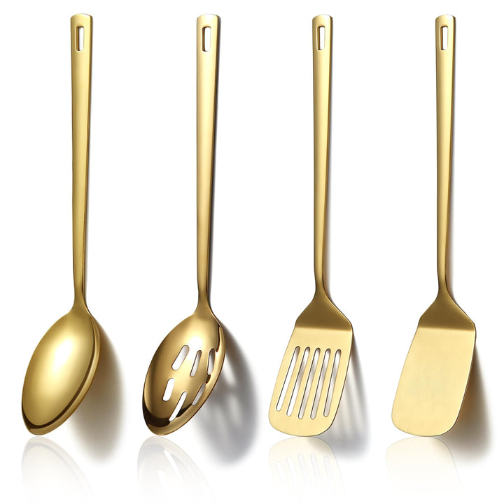 HOMQUEN Gold Küchenutensilien Set 4pcs, Titan Gold Beschichtung Edelstahl Kochutensilien Set, Küchen