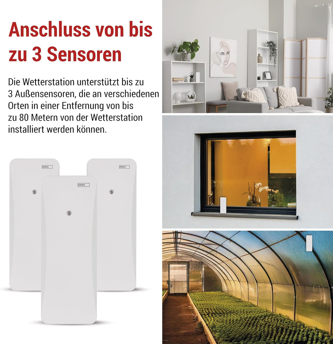 EMOS - Funk-Wetterstation mit Aussensensor - Innen-/Aussentemperatur, Luftfeuchtigkeit, Wettervorher