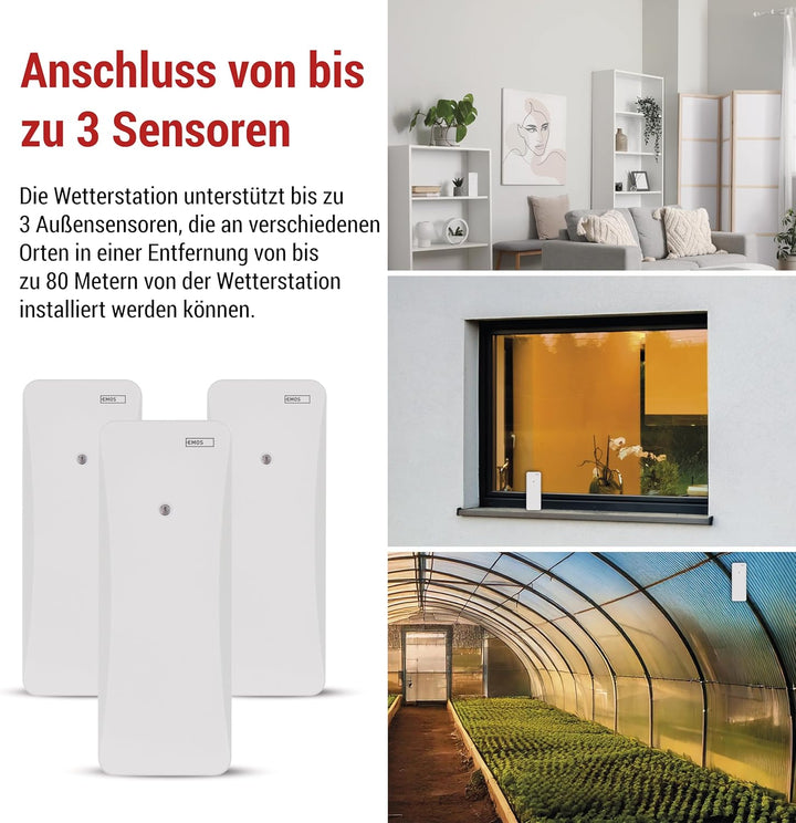 EMOS - Funk-Wetterstation mit Aussensensor - Innen-/Aussentemperatur, Luftfeuchtigkeit, Wettervorher