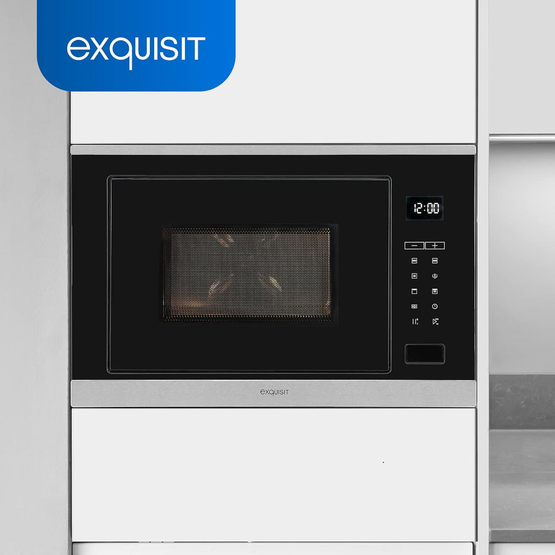 Exquisit EMW25-G-020 Inox | 60cm Einbaumikrowelle | Grillfunktion | Touch | Timer | Schnellstart