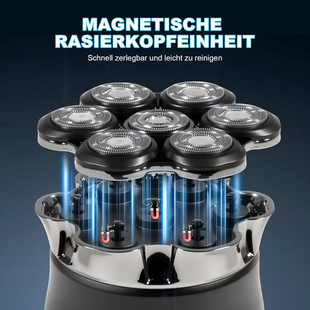 Carehabi Glatzen Rasierer Herren, Glatzenrasierer Elektrisch IPX6 Wasserdicht Magnetisch 7D Schweben