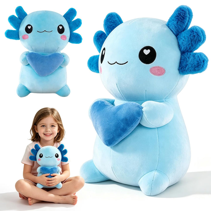 Axolotl Plüschtier Kuscheltier Stofftier, 30cm Kawaii Axolotl Plüsch mit Herz, Salamander Plüschtier