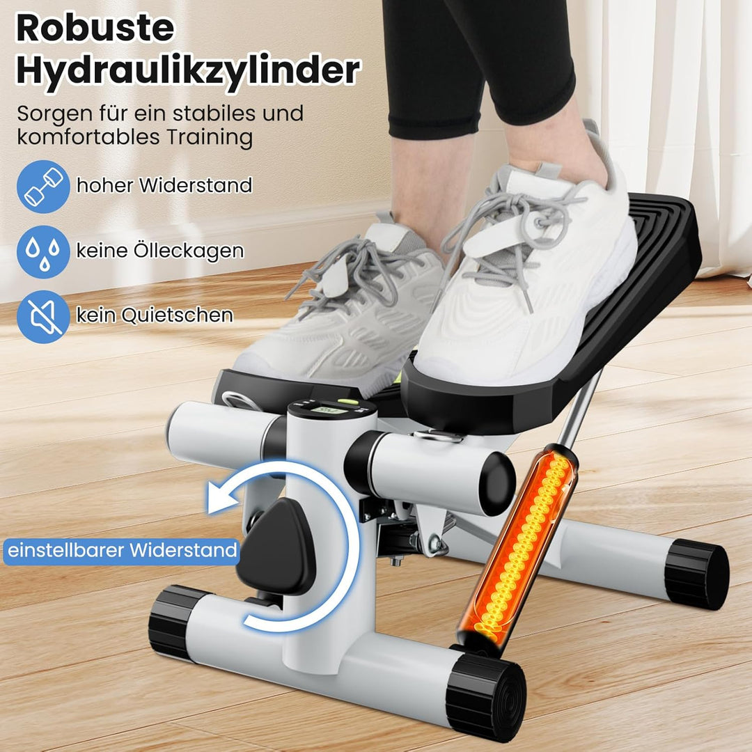 GYMAX Mini Stepper für Zuhause, Up-Down Stepper mit Power Ropes, LCD-Monitor & 5-stufige höhenverste