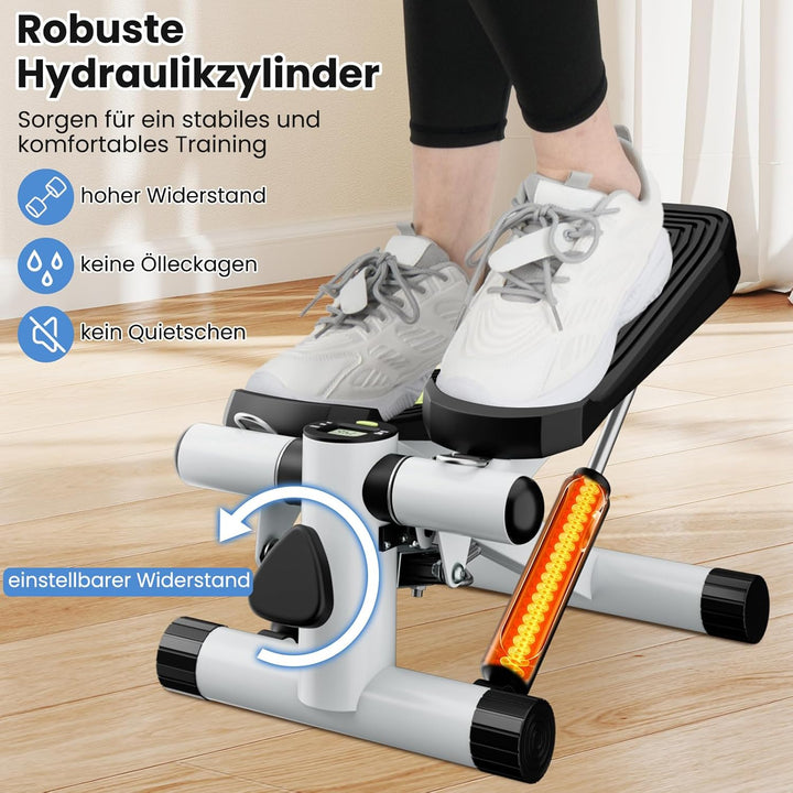 GYMAX Mini Stepper für Zuhause, Up-Down Stepper mit Power Ropes, LCD-Monitor & 5-stufige höhenverste