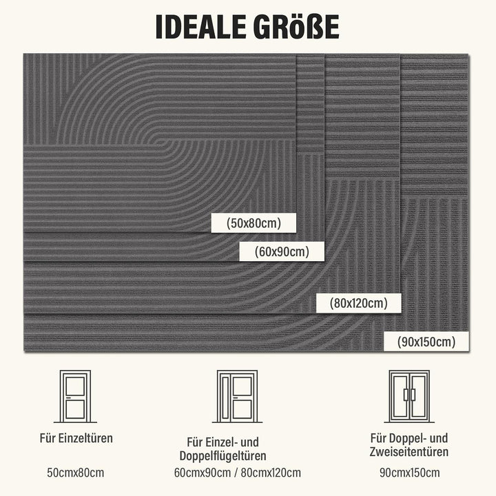 Schmutzfangmatte Innen Aussen 80x120cm, Fussmatte haustür-Schwarz Grau 80cmx120cm, Grau 80cmx120cm