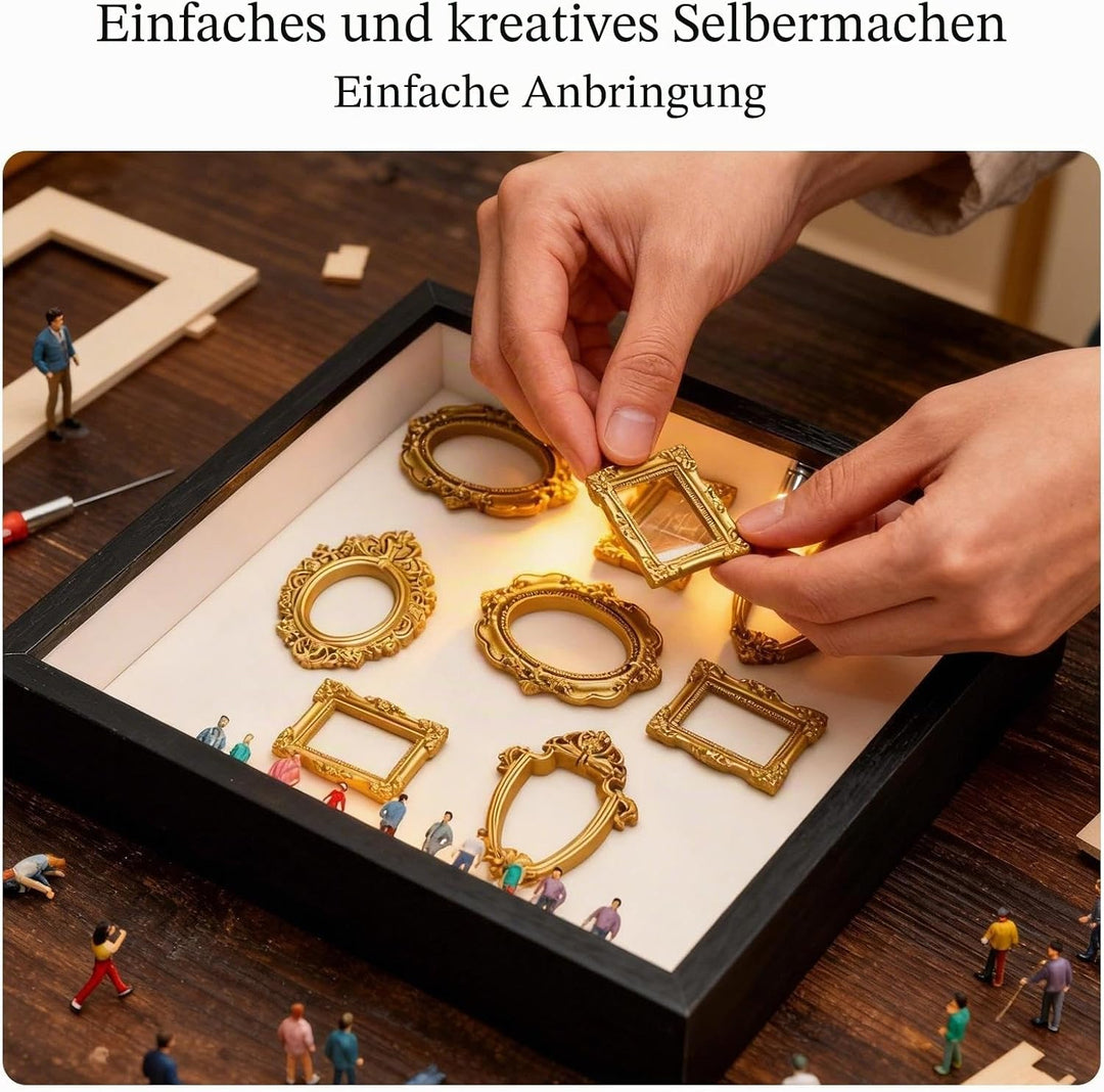 DIY Mini Museum Silhouette Box Foto Erinnerungsanzeige Set mit 8 Mini Goldene Rahmen 10 Mini Mensche