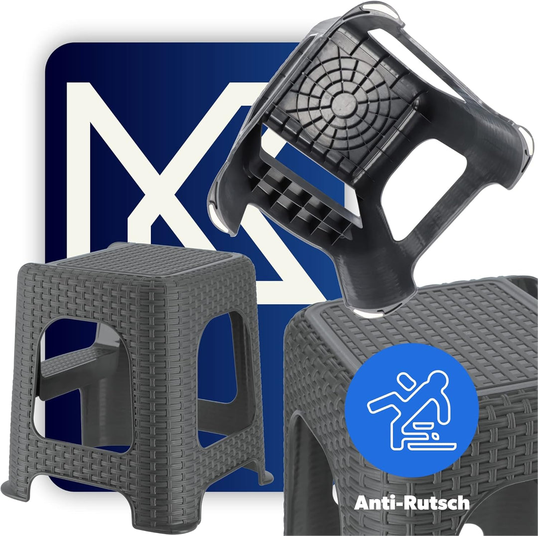 KADAX Hocker aus Kunststoff-Recyclingmaterialien, Tritthocker bis 160 kg, Rattanhocker mit Antirutsc