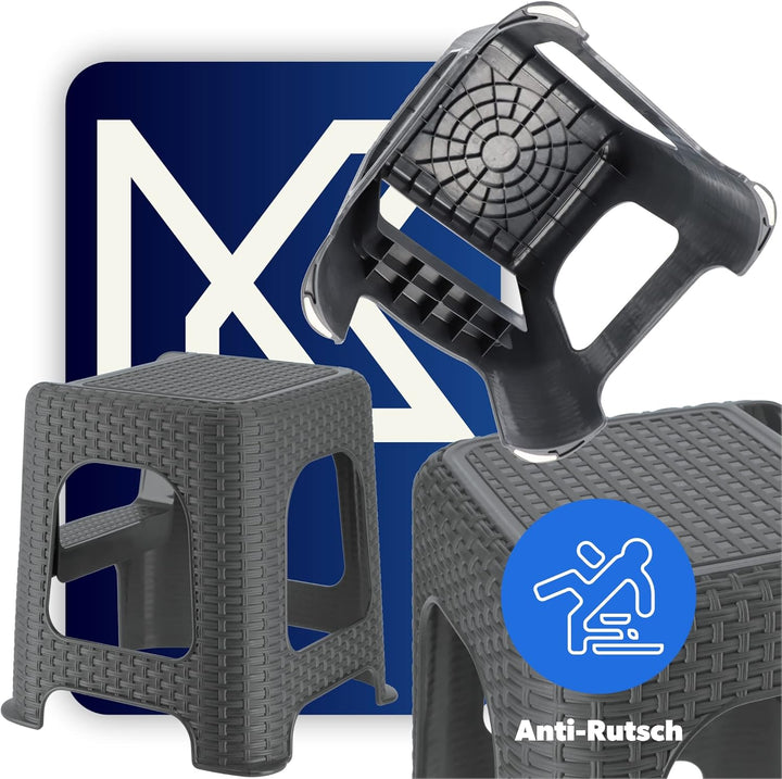KADAX Hocker aus Kunststoff-Recyclingmaterialien, Tritthocker bis 160 kg, Rattanhocker mit Antirutsc