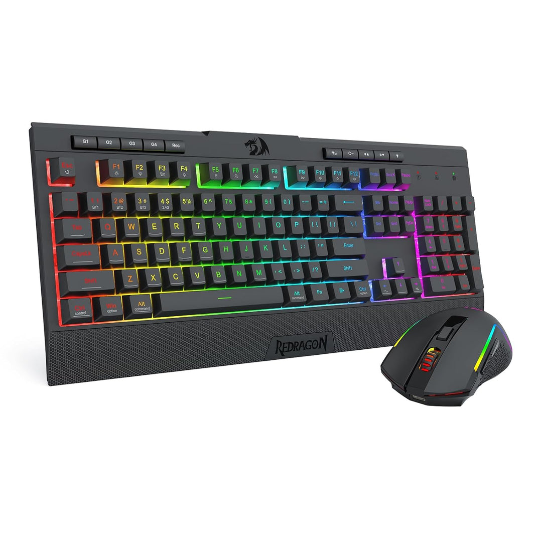 Redragon S151 PRO 3-Modus Wilreess Gaming-Tastatur &amp; Maus-Kombination, 104 Tasten K525 RGB-Membranta