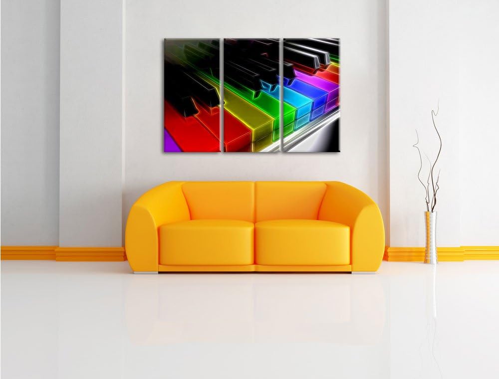 Pixxprint Piano Regenbogen Klaviertasten als Leinwandbild/Grösse: 3 Teilig (120x80 cm) cm/Wandbild/K