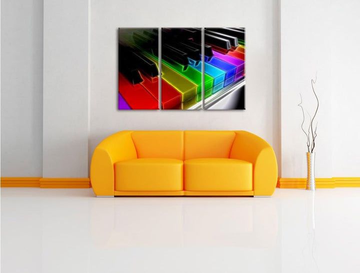Pixxprint Piano Regenbogen Klaviertasten als Leinwandbild/Grösse: 3 Teilig (120x80 cm) cm/Wandbild/K