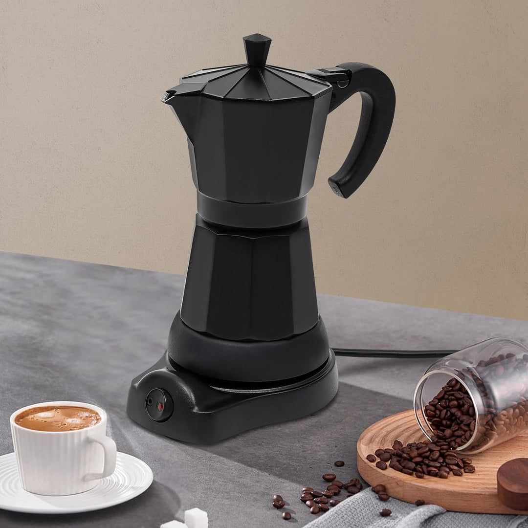 CHERIPOLI Mokkakanne, 300ml Espresso Kocher, Kaffeekocher in Schwarz, verdecktes Heizelement, elektr