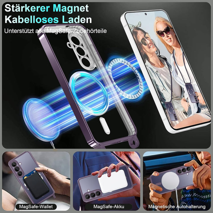 Handyband für Samsung Galaxy S26 Hülle mit Band + 1 Stück Glas Schutzfolie Transparent Silikon Handy