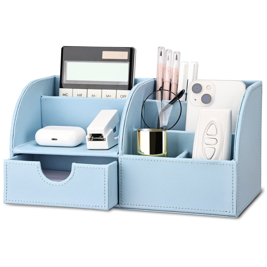 KINGFOM Büro Schreibtisch Organizer Ordnungssystem Tisch Organizer PU Leder Stiftehalter Stiftebox S