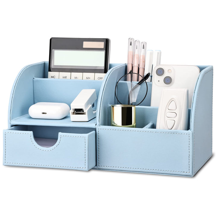 KINGFOM Büro Schreibtisch Organizer Ordnungssystem Tisch Organizer PU Leder Stiftehalter Stiftebox S