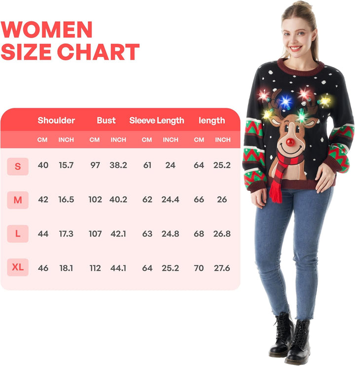 JOYIN Damen LED Beleuchtete Rentier Hässliche Weihnachtspullover Damen mit Integrierten Leuchtmittel