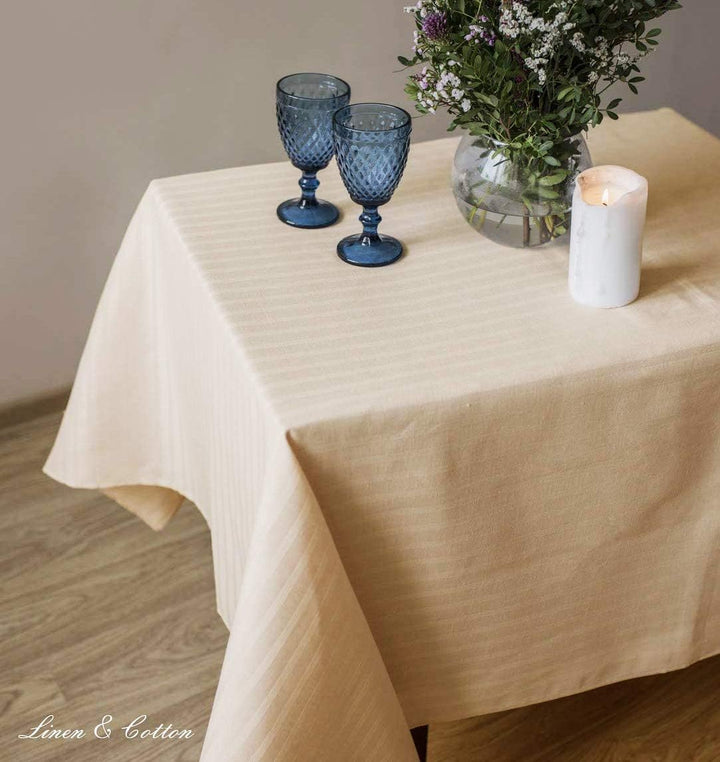 Linen &amp; Cotton Elegante Jacquard Streifen Tischdecke Stoff Tischtuch Tischwäsche Jasmine - 48% Leine
