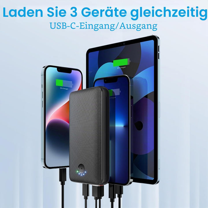 JIGA Powerbank 30000mAh Externer Akku Tragbares Ladegerät USB C Power Bank mit Taschenlampe, 3 Eingä