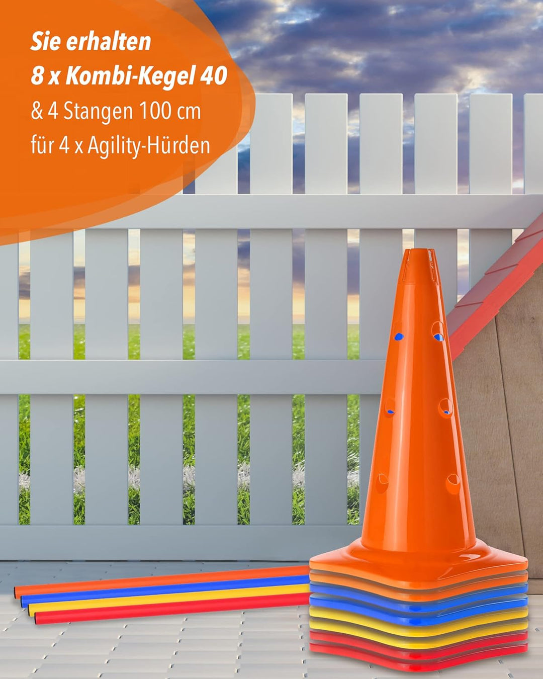 Kombi Kegel 40 – 4 im Set – für den Aufbau von Hürden- oder Slalom-Parcours für Agility-Training – S