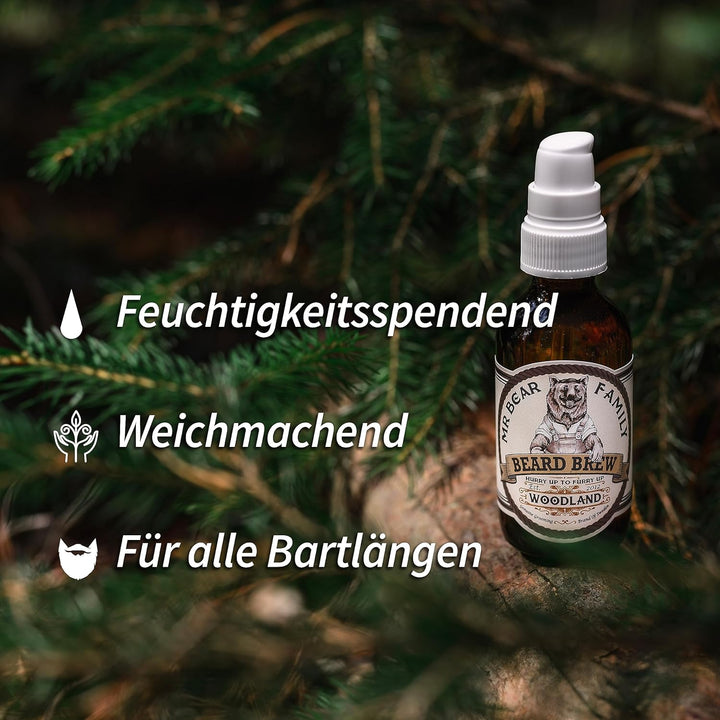 Mr Bear Family Bartöl Herren - Woodland - pflegt und unterstützt Bart Wachstum - nährreiches Bartpfl