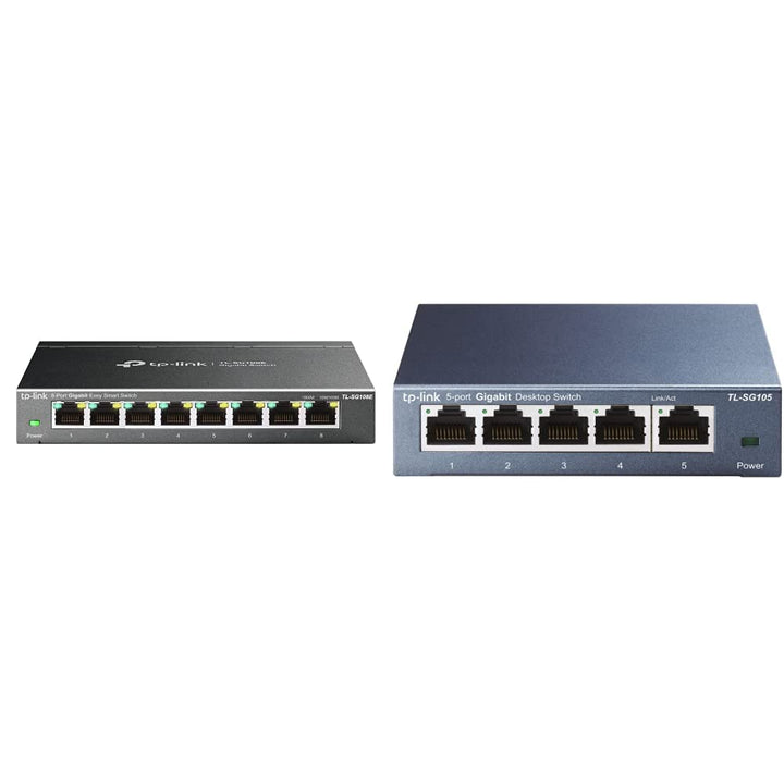 TP-Link TL-SG108E Managed Switch 8 Port Gigabit Ethernet LAN Switch schwarz &amp; TL-SG105 5-Ports Gigab