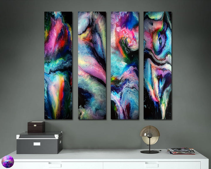 Bild auf Metall - 25 cm x 100 cm Moderne Kunst abstrakt - Kunstdruck auf leuchtend glänzenden Alumin