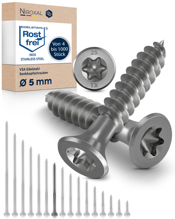 Schrauben Torx Edelstahlschrauben 5x60 Edelstahl V2A rostfrei Spanplattenschrauben für Holz Teilgewi