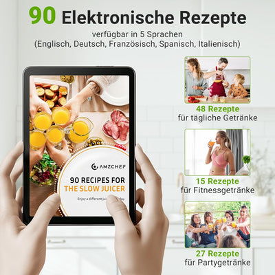 AMZCHEF 200W Kaltpress Slow Juicer - 108MM Grosser Einfüllschacht Entsafter für Ganze Gemüse und Obs