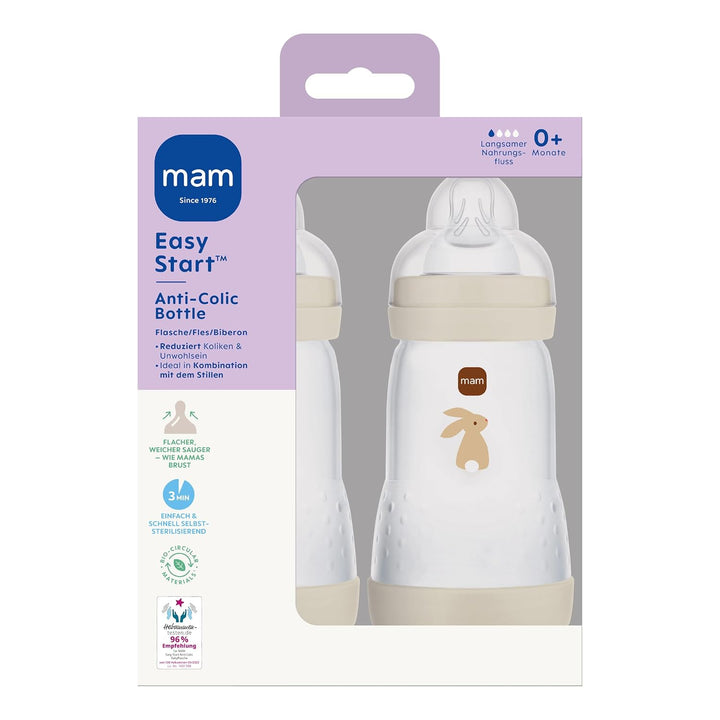 MAM Easy Start Anti-Colic Babyflasche | 0+ Monate | Testsieger | Milchflasche für Neugeborene | Weni
