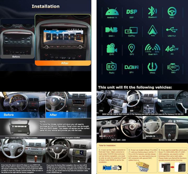 ERISIN 8.8 Zoll Android 12 Autoradio für BMW 3 Series M3 E46 Rover 75 MG ZT Unterstützt GPS-Navi Car