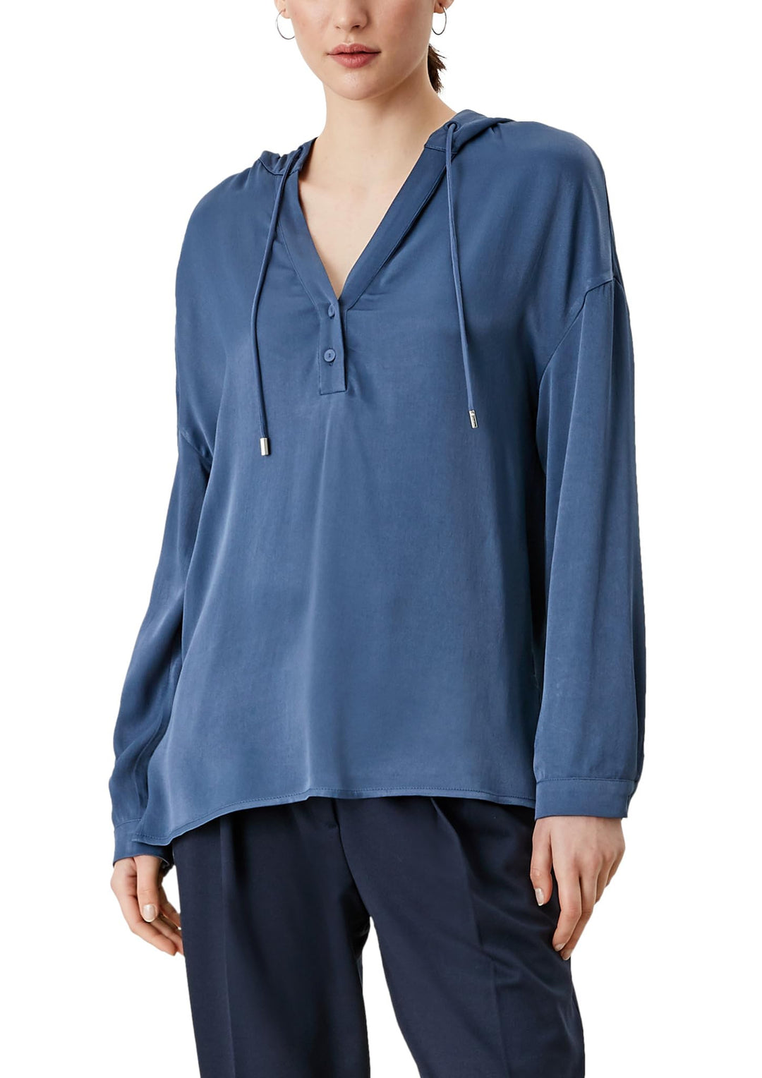 s.Oliver BLACK LABEL Kapuzenbluse aus Satin 38 Dark Blue, 38 Dark Blue