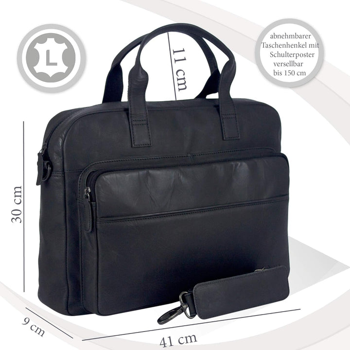 Sunsa 15 Zoll Laptoptasche. Leder Business Aktentasche. Schwarz Handtasche. Herren Umhängetasche in