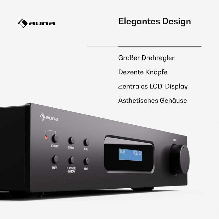 Auna Art22 Verstärker HiFi Stereo Mit Bluetooth &amp; DAB+ Radio – 2x60 W, Optische &amp; Koaxiale Eingänge,