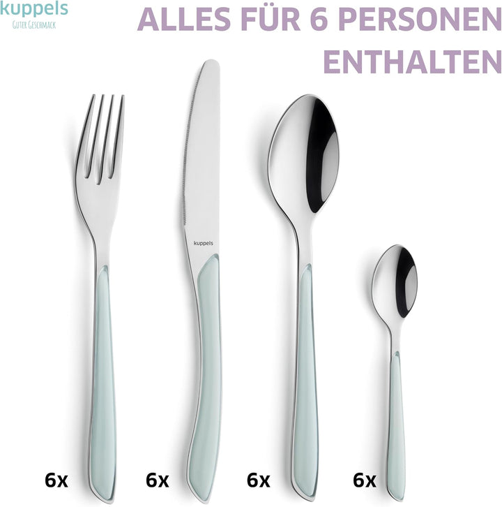 Kuppels Prisma Besteck Set für 6 Personen aus Edelstahl poliert | Besteckset 24-teilig | Hochwertige