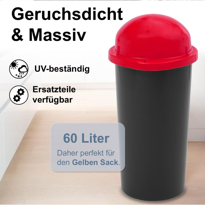 KUEFA HD 60L Müllsackständer, Mülleimer mit Scharnierdeckel und Klemm-Ring Gelber Sack, stabil, stra