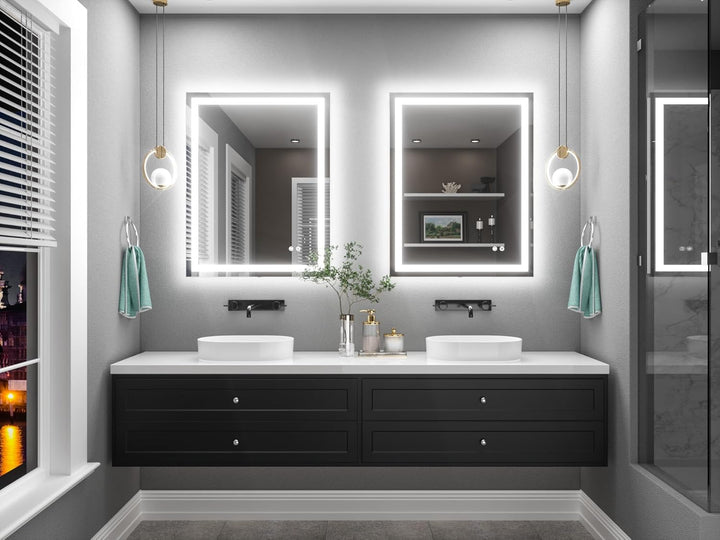 TETOTE Badspiegel mit Beleuchtung 70x90cm, Badezimmerspiegel Beleuchtet Beschlagfrei Badezimmer Wand