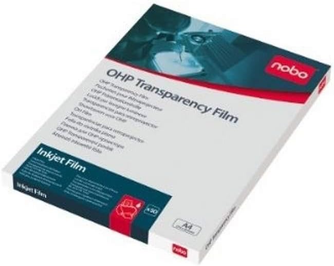 Nobo Folie 50 Stück DIN A4 für Inkjetdrucker 120my Stärke Kompatibel mit Tintenstrahldrucker, Tinten