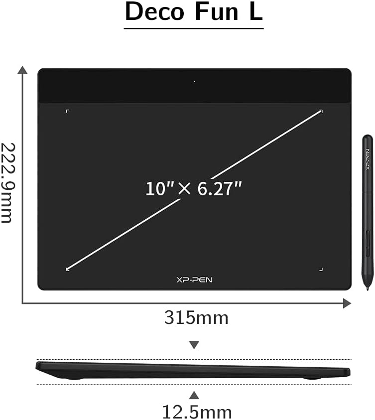 XP-PEN Deco Fun L Grafiktablett, 10 x 6 Zoll, mit Eingabestift, passiv bis 8192 Stufen und Neigungen