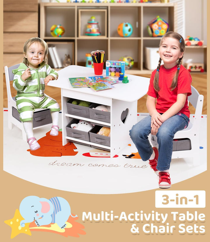 Relquorax Kindertisch und 2 Stühle Set 2-in-1 Kunststoffbausteine Kompatibel Aktivität, mit 6 Aufbew
