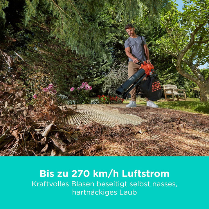 Black+Decker Akku-Laubsauger / Laubbläser mit Häcksler BCBLV3625L1 (45l Fangsack, bürstenloser Motor