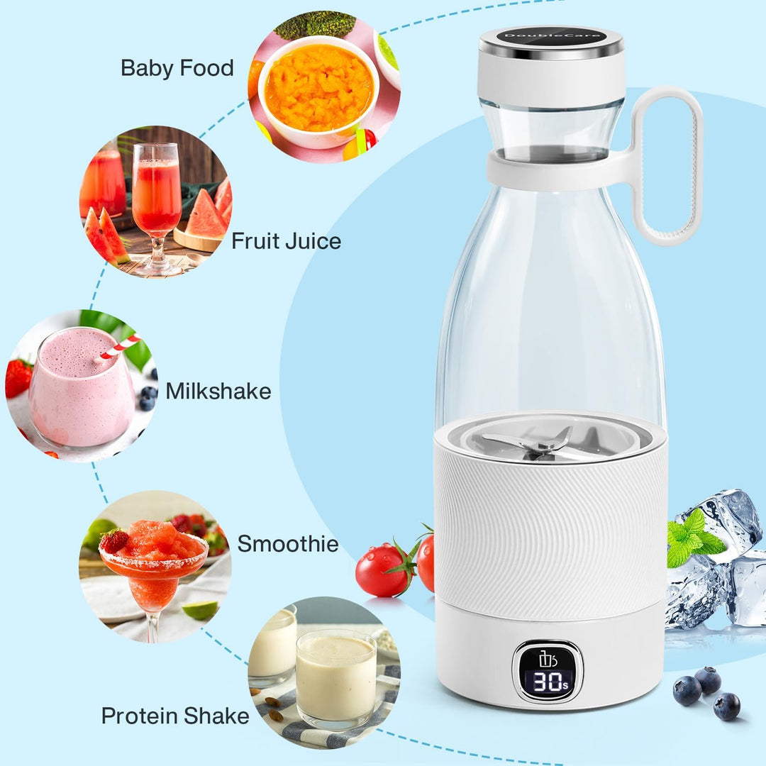 DoubleCare Tragbarer Mixer, 6-Klingen-Elektrischer Mini-Mixer mit Led-Anzeige, 350 ml Minimixer für