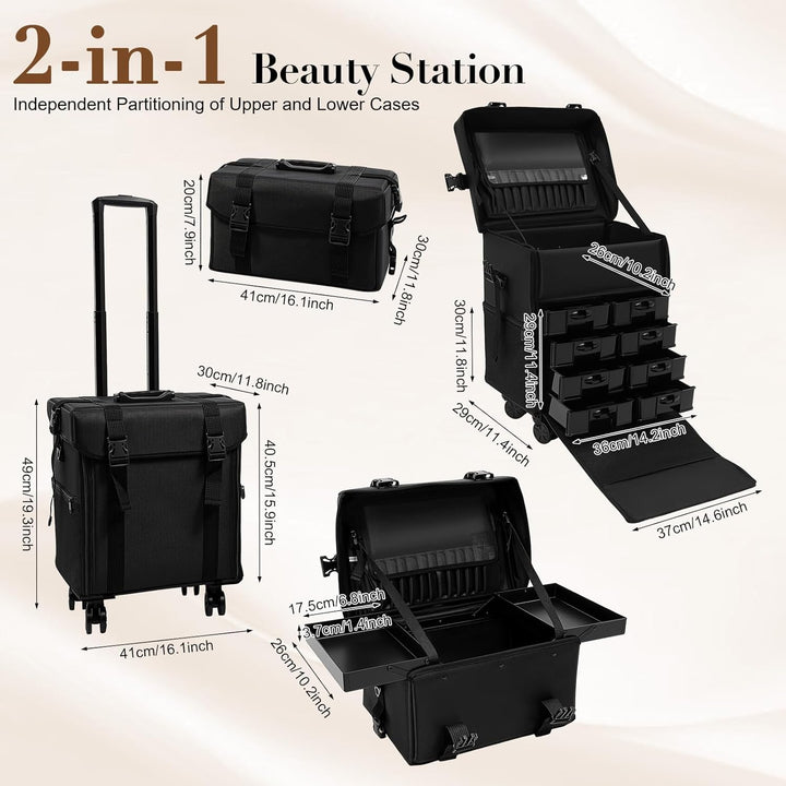 Kosmetikkoffer Trolley, 2 in 1 Gross Make Up Koffer Kosmetik Trolley Friseurkoffer Schminkkoffer mit
