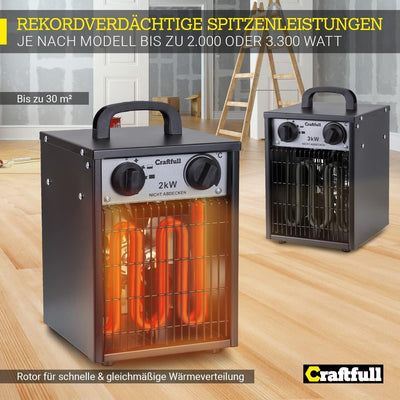 Craftfull elektrischer Heizlüfter Bauheizer HL200 | 3 Jahre Garantie - 2000 Watt - Elektroheizer - H