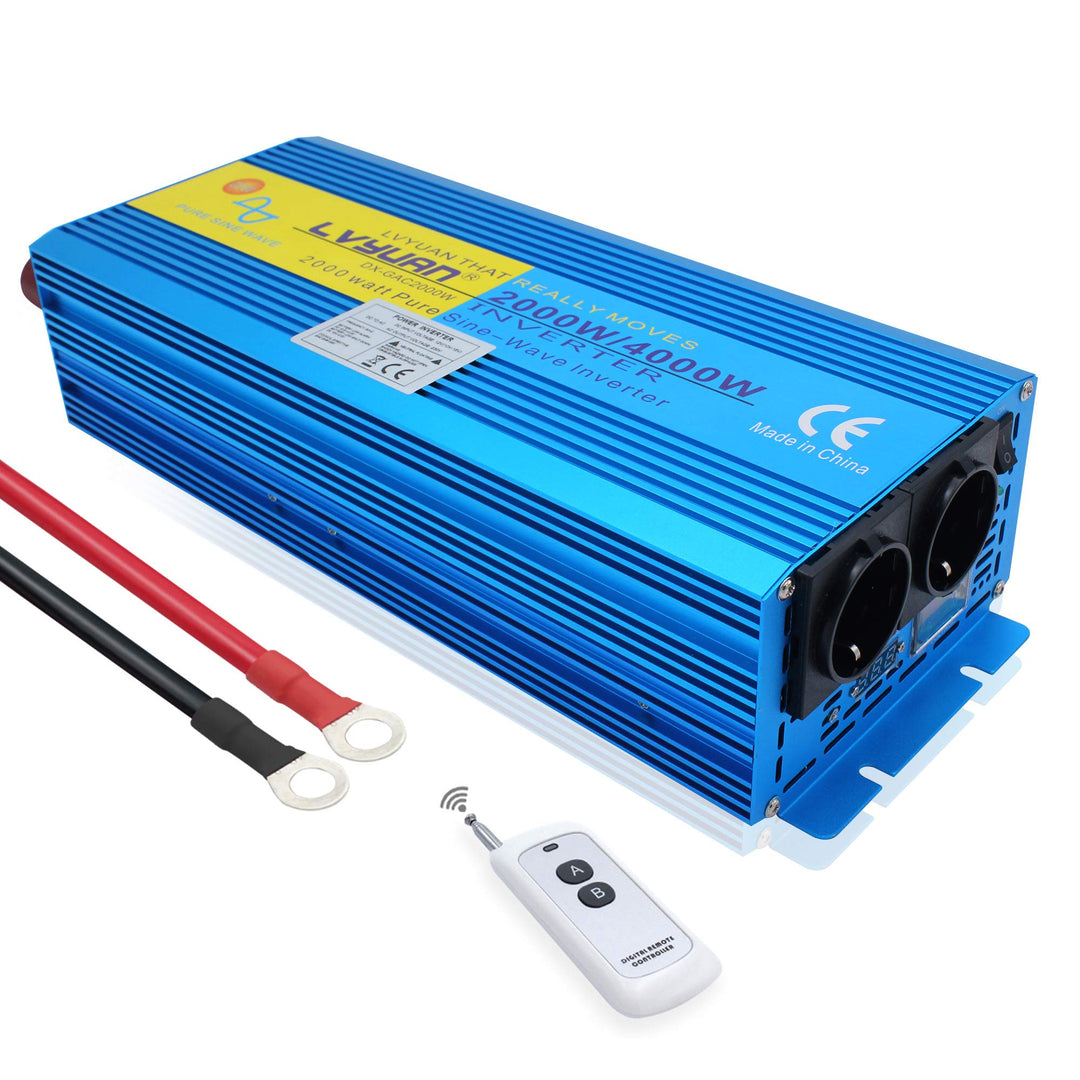Cantonape Spannungswandler 12V auf 230V 2000W Reiner Sinus Wechselrichter Konverter mit Zwei AC-stec