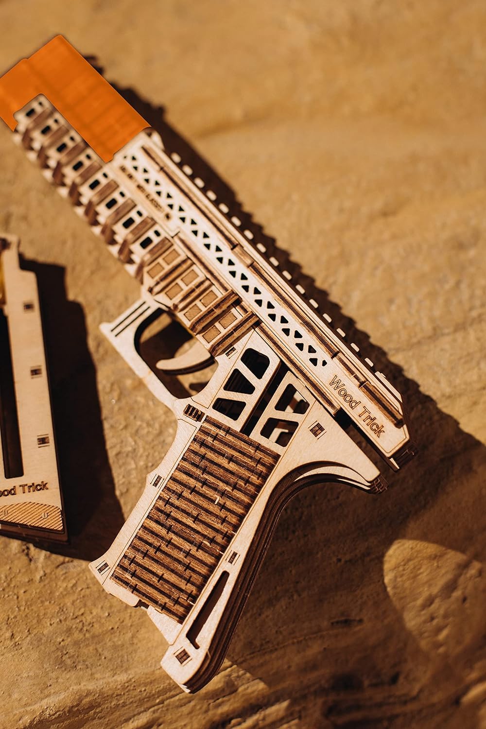 Wood Trick Defenders Gun 3D Wooden Puzzles for Adults and Kids to Build - Shoots up to 13 ft - 2 Cli