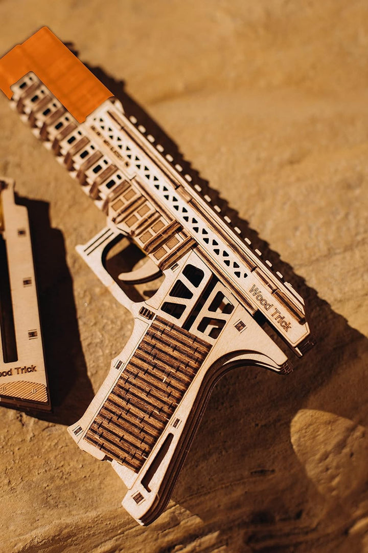 Wood Trick Defenders Gun 3D Wooden Puzzles for Adults and Kids to Build - Shoots up to 13 ft - 2 Cli