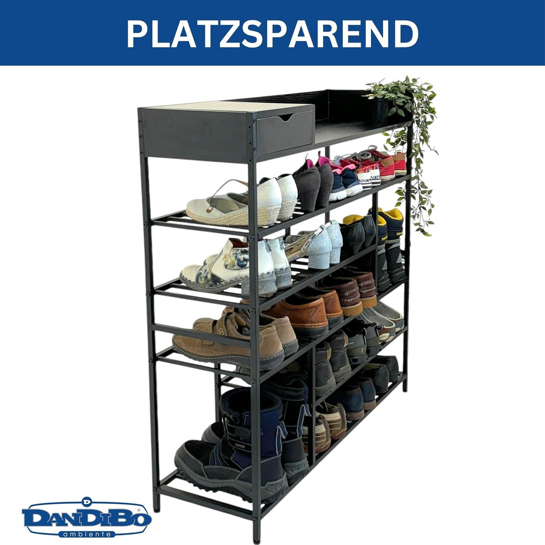 DanDiBo Schuhregal Platzsparend Metall Schwarz Modern 6 Etagen 100 cm mit Ablage Schuhständer mit St