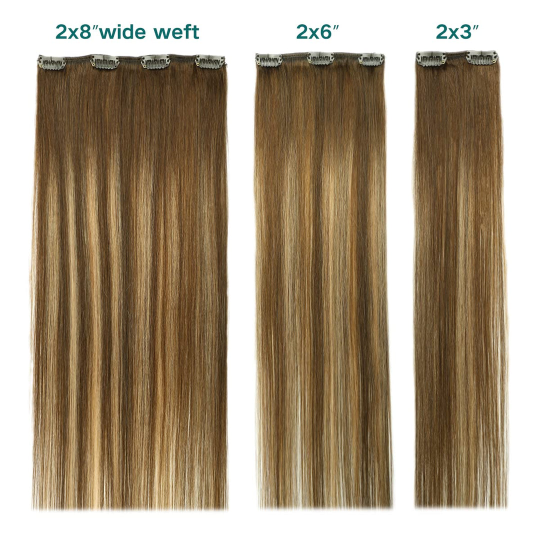 SURNEL Haarverlängerung Echthaar Clip 6pcs/120g Balayage Dunkelbraun mit Karamellblond Echthaar Exte